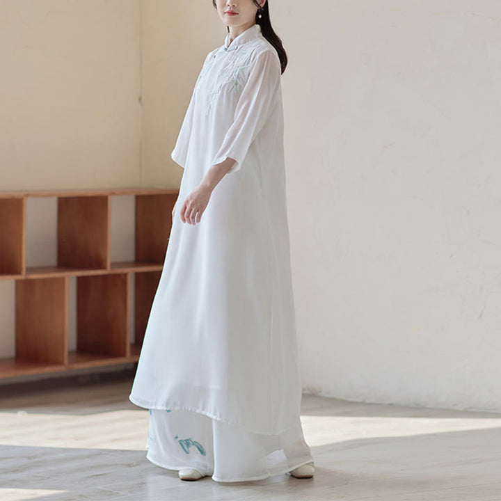 Buddha Stones Bambusowa Sukienka Cheongsam Sukienka Midi Szerokie Spodnie Medytacja Duchowa Praktyka Zen Odzież - image 3