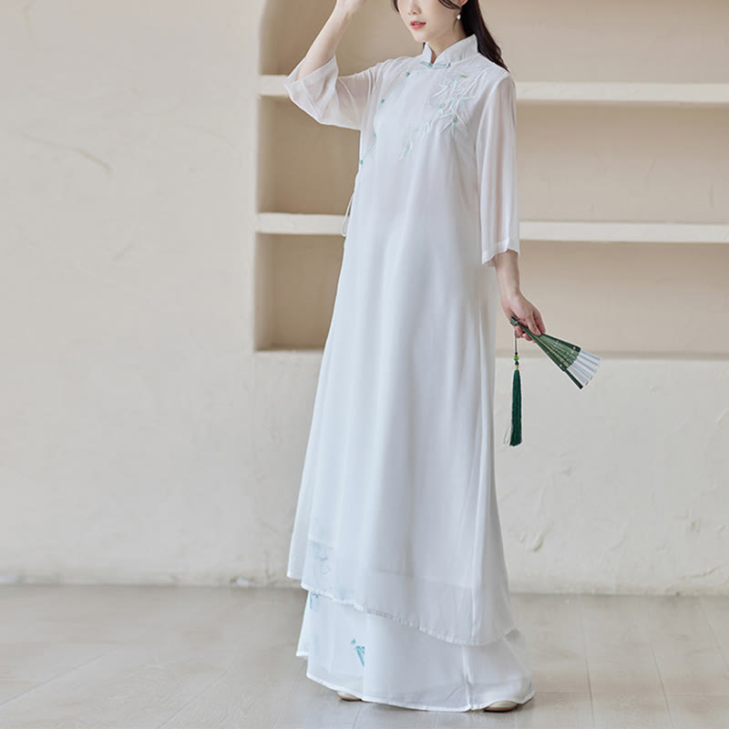 Buddha Stones Bambusowa Sukienka Cheongsam Sukienka Midi Szerokie Spodnie Medytacja Duchowa Praktyka Zen Odzież - image 4