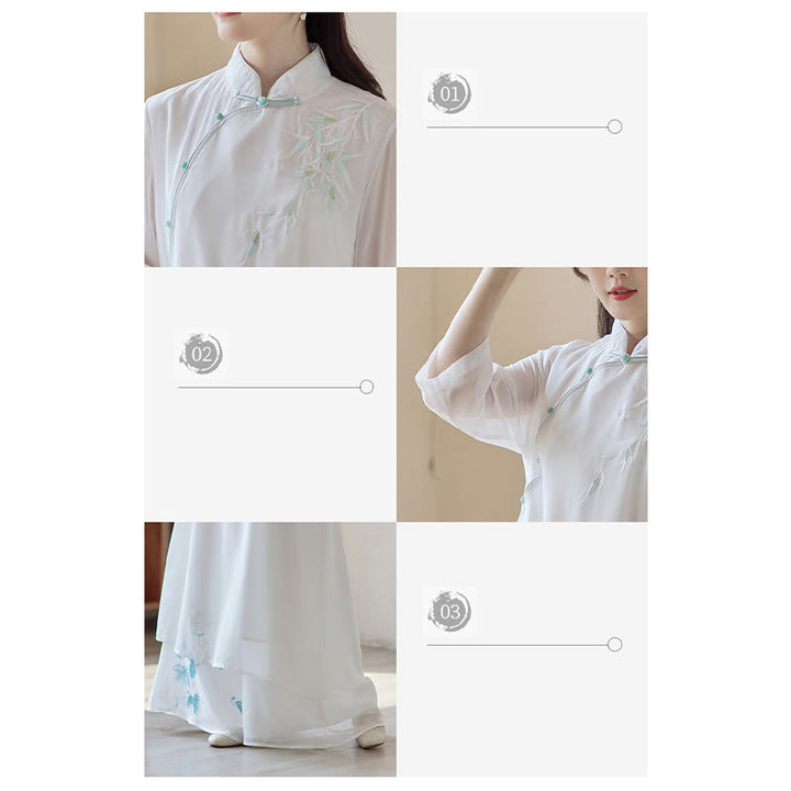 Buddha Stones Bambusowa Sukienka Cheongsam Sukienka Midi Szerokie Spodnie Medytacja Duchowa Praktyka Zen Odzież - image 9