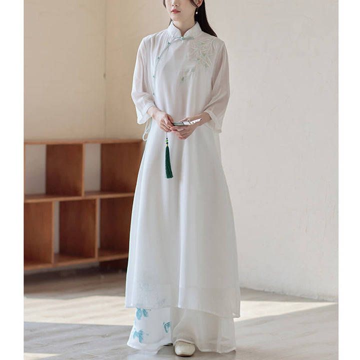 Buddha Stones Bambusowa Sukienka Cheongsam Sukienka Midi Szerokie Spodnie Medytacja Duchowa Praktyka Zen Odzież - image 2