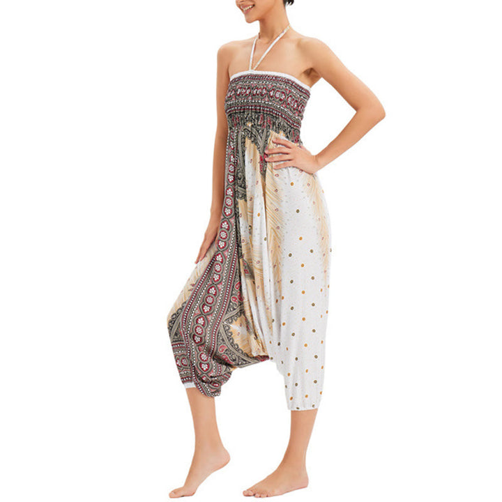 Buddha Stones Dwa Stylowe Nosić Pawie Pióra Luźne Spodnie Haremowe Marszczone Kombinezon Spodnie Z Wysokim Stanem - image 5