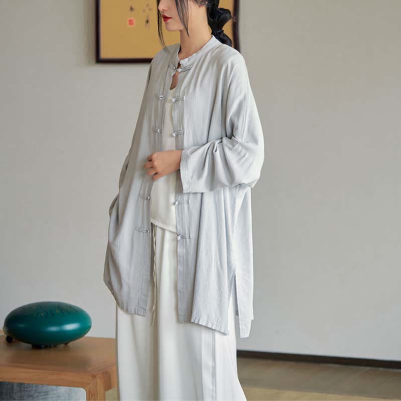 Koszula z nadrukiem „Buddha Stones Plain Frog-Button” z guzikami Zen Tai Chi Meditation Top Odzież Bawełniana lniana kurtka - image 5