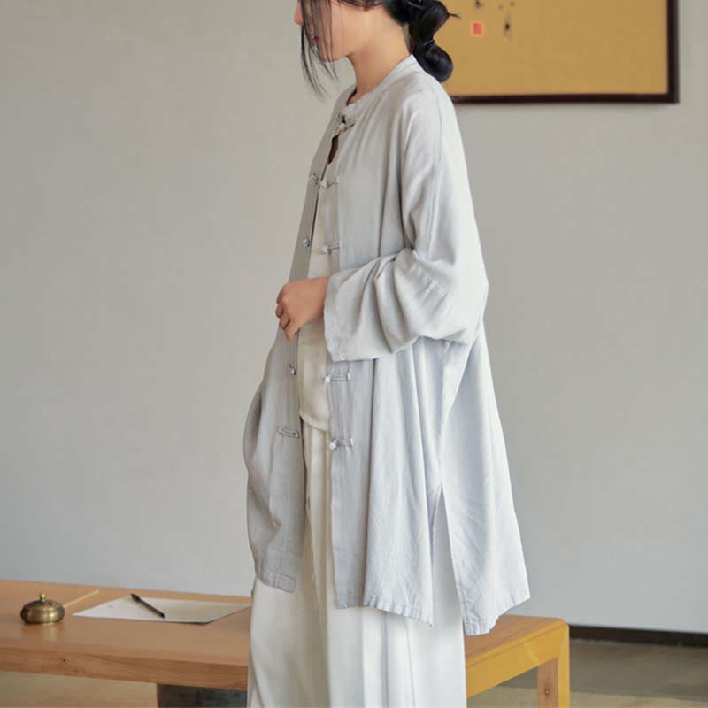 Koszula z nadrukiem „Buddha Stones Plain Frog-Button” z guzikami Zen Tai Chi Meditation Top Odzież Bawełniana lniana kurtka - image 4