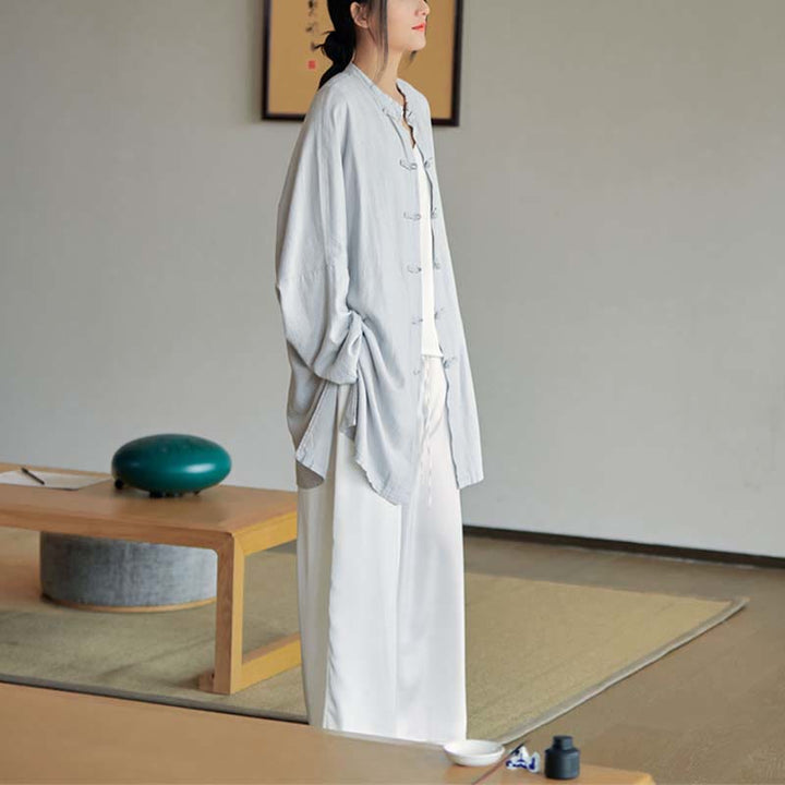 Koszula z nadrukiem „Buddha Stones Plain Frog-Button” z guzikami Zen Tai Chi Meditation Top Odzież Bawełniana lniana kurtka - image 11