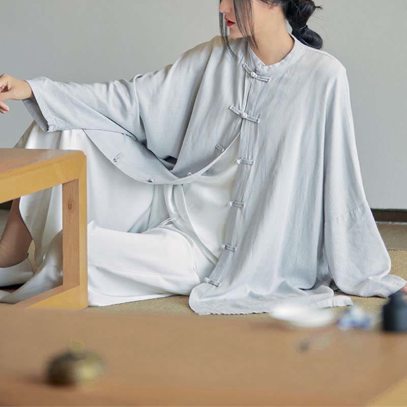 Koszula z nadrukiem „Buddha Stones Plain Frog-Button” z guzikami Zen Tai Chi Meditation Top Odzież Bawełniana lniana kurtka - image 1