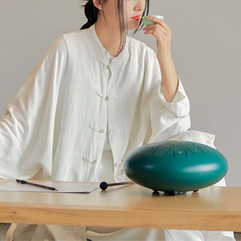 Koszula z nadrukiem „Buddha Stones Plain Frog-Button” z guzikami Zen Tai Chi Meditation Top Odzież Bawełniana lniana kurtka - Beżowy (biust 150 cm) (tylko góra) - image 12