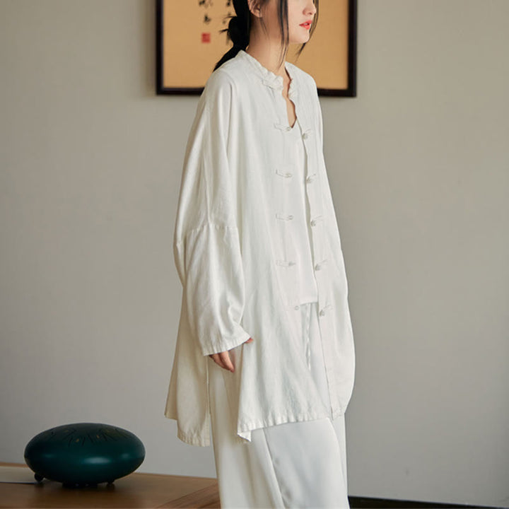 Koszula z nadrukiem „Buddha Stones Plain Frog-Button” z guzikami Zen Tai Chi Meditation Top Odzież Bawełniana lniana kurtka - image 13