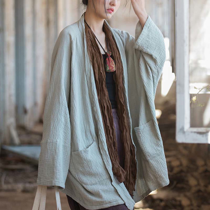 Buddha Stones Prosty wzór Długi rękaw Płaszcz Zen Medytacja Kurtka bawełniana z otwartym przodem - image 2