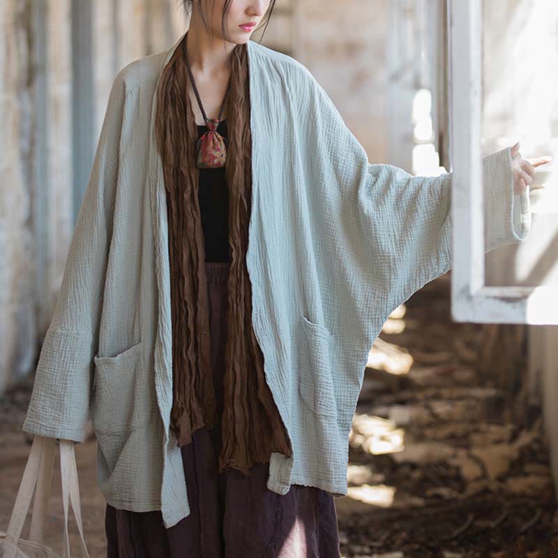 Buddha Stones Prosty wzór Długi rękaw Płaszcz Zen Medytacja Kurtka bawełniana z otwartym przodem - image 14