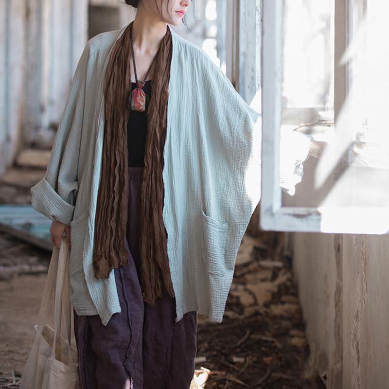 Buddha Stones Prosty wzór Długi rękaw Płaszcz Zen Medytacja Kurtka bawełniana z otwartym przodem - image 9