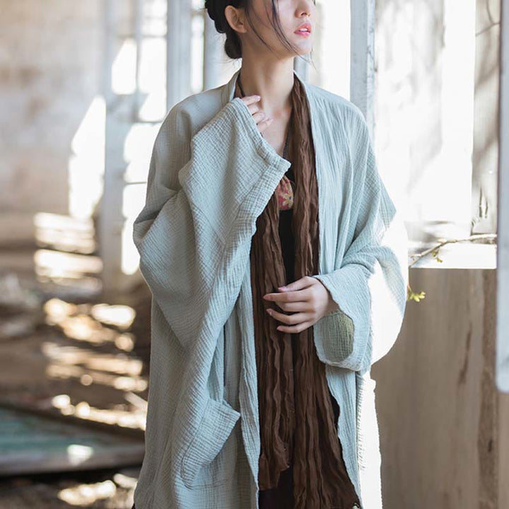 Buddha Stones Prosty wzór Długi rękaw Płaszcz Zen Medytacja Kurtka bawełniana z otwartym przodem - image 11