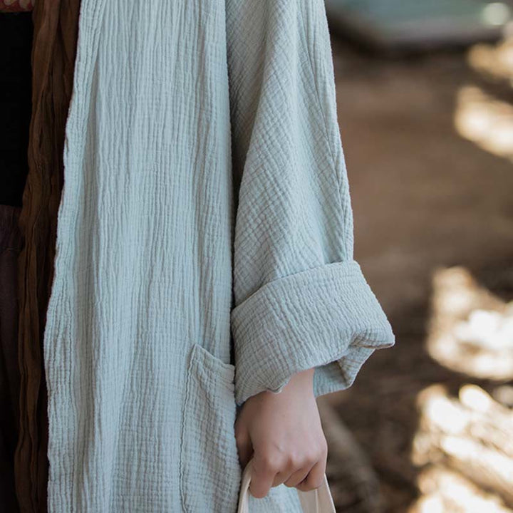 Buddha Stones Prosty wzór Długi rękaw Płaszcz Zen Medytacja Kurtka bawełniana z otwartym przodem - image 7