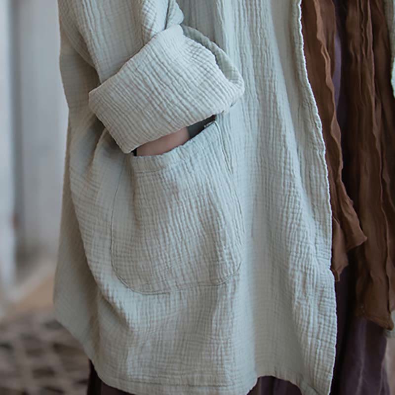 Buddha Stones Prosty wzór Długi rękaw Płaszcz Zen Medytacja Kurtka bawełniana z otwartym przodem - image 6