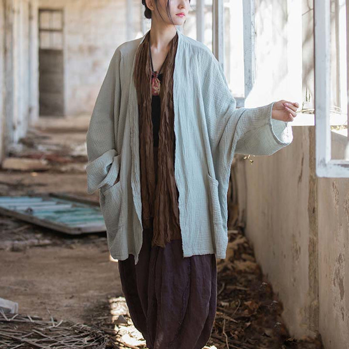 Buddha Stones Prosty wzór Długi rękaw Płaszcz Zen Medytacja Kurtka bawełniana z otwartym przodem - image 15