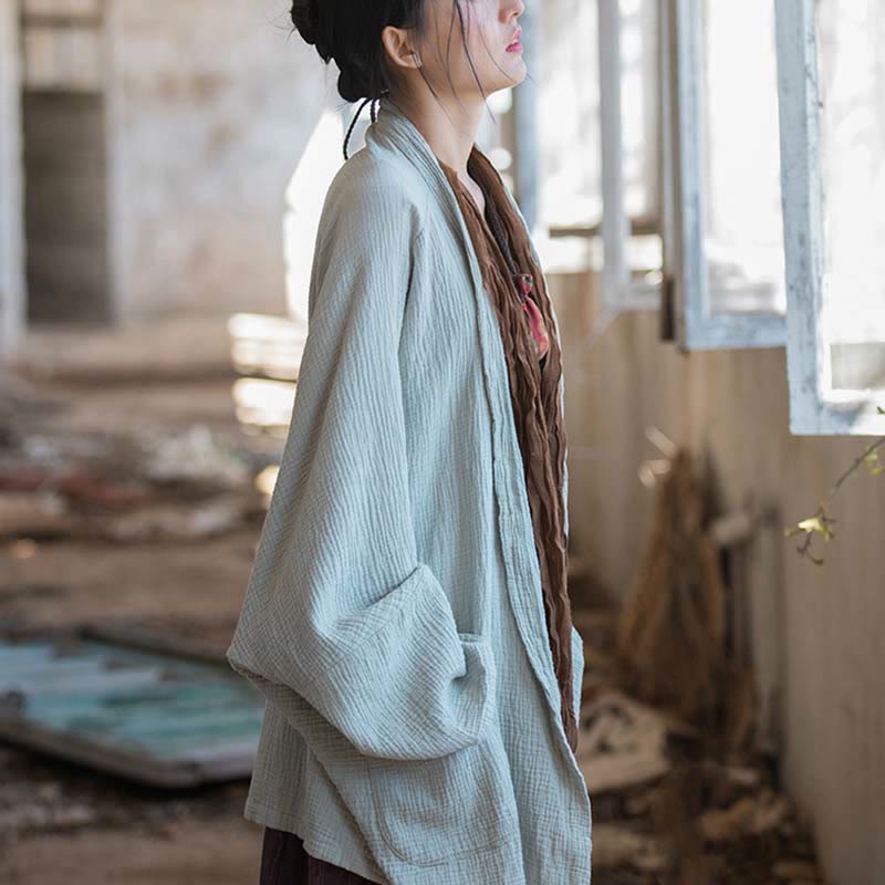 Buddha Stones Prosty wzór Długi rękaw Płaszcz Zen Medytacja Kurtka bawełniana z otwartym przodem - image 12