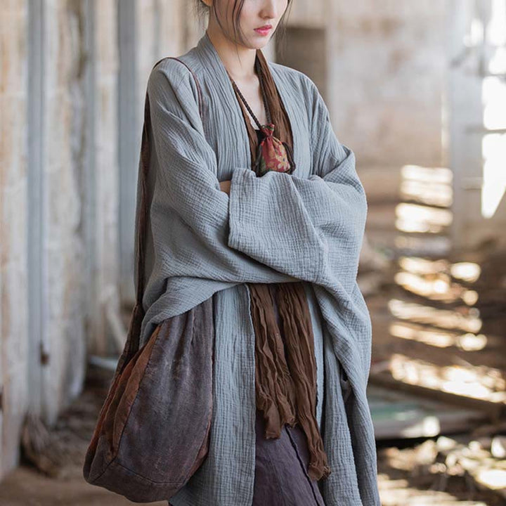 Buddha Stones Prosty wzór Długi rękaw Płaszcz Zen Medytacja Kurtka bawełniana z otwartym przodem - image 26