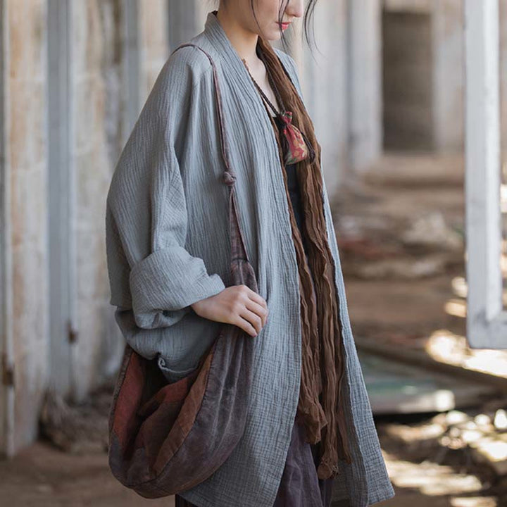 Buddha Stones Prosty wzór Długi rękaw Płaszcz Zen Medytacja Kurtka bawełniana z otwartym przodem - image 28