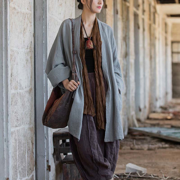 Buddha Stones Prosty wzór Długi rękaw Płaszcz Zen Medytacja Kurtka bawełniana z otwartym przodem - image 23