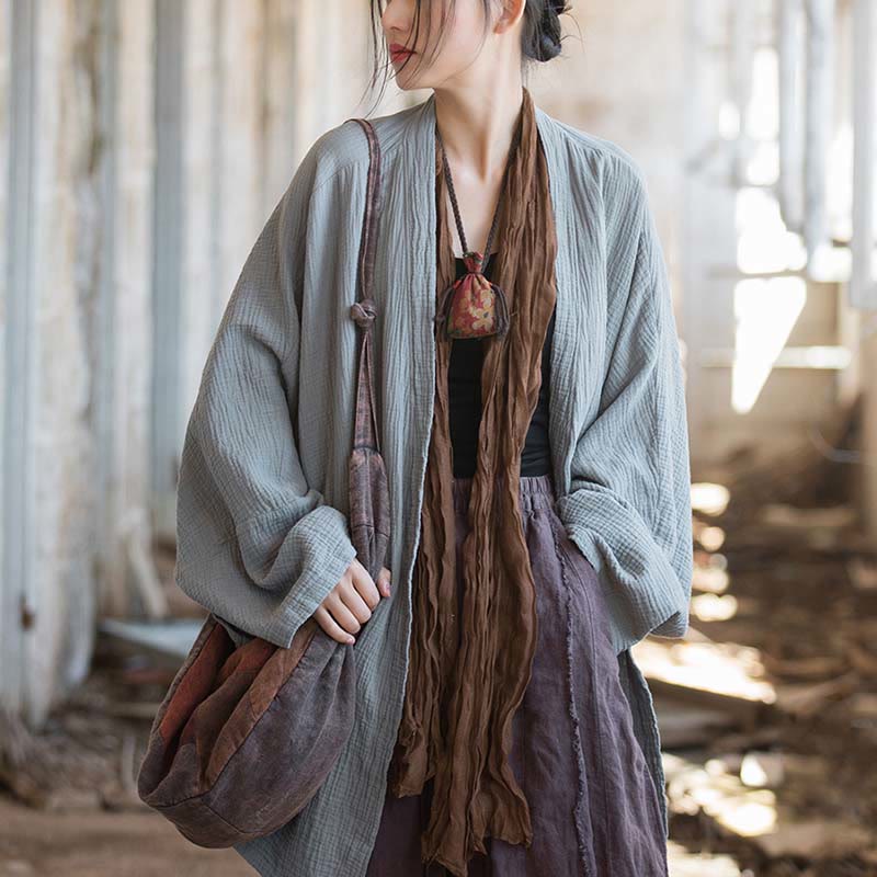 Buddha Stones Prosty wzór Długi rękaw Płaszcz Zen Medytacja Kurtka bawełniana z otwartym przodem - image 18