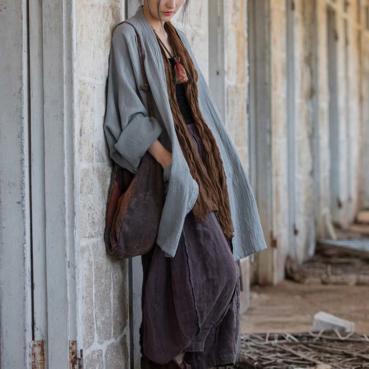 Buddha Stones Prosty wzór Długi rękaw Płaszcz Zen Medytacja Kurtka bawełniana z otwartym przodem - image 25