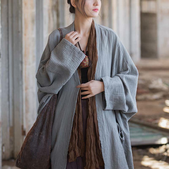 Buddha Stones Prosty wzór Długi rękaw Płaszcz Zen Medytacja Kurtka bawełniana z otwartym przodem - image 19