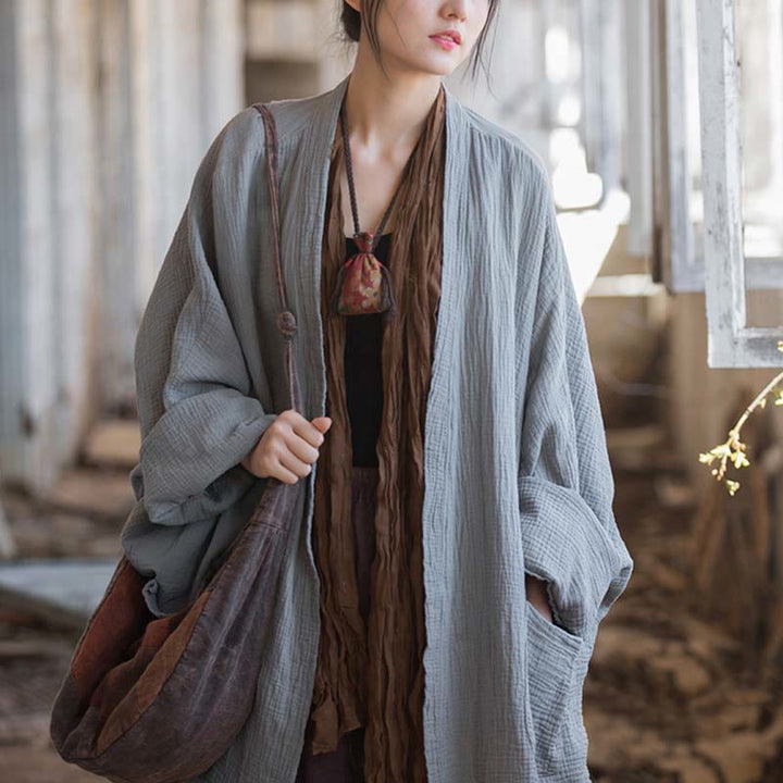 Buddha Stones Prosty wzór Długi rękaw Płaszcz Zen Medytacja Kurtka bawełniana z otwartym przodem - image 27