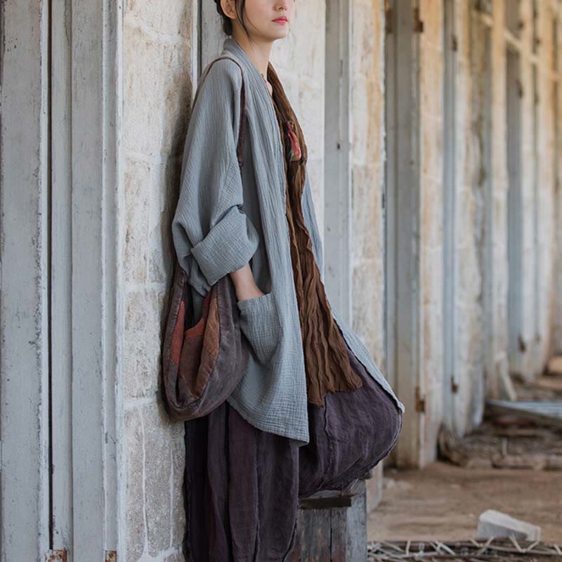 Buddha Stones Prosty wzór Długi rękaw Płaszcz Zen Medytacja Kurtka bawełniana z otwartym przodem - image 24