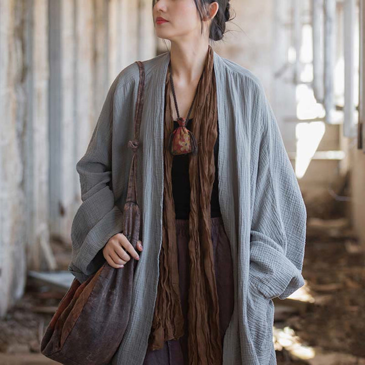 Buddha Stones Prosty wzór Długi rękaw Płaszcz Zen Medytacja Kurtka bawełniana z otwartym przodem - image 29