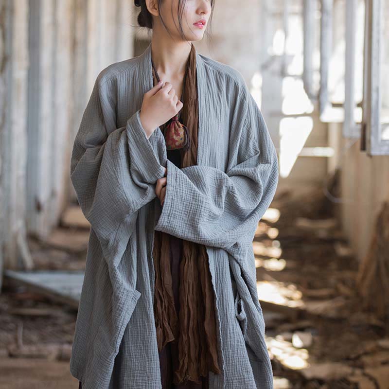 Buddha Stones Prosty wzór Długi rękaw Płaszcz Zen Medytacja Kurtka bawełniana z otwartym przodem - image 30