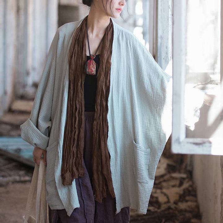 Buddha Stones Prosty wzór Długi rękaw Płaszcz Zen Medytacja Kurtka bawełniana z otwartym przodem - image 10