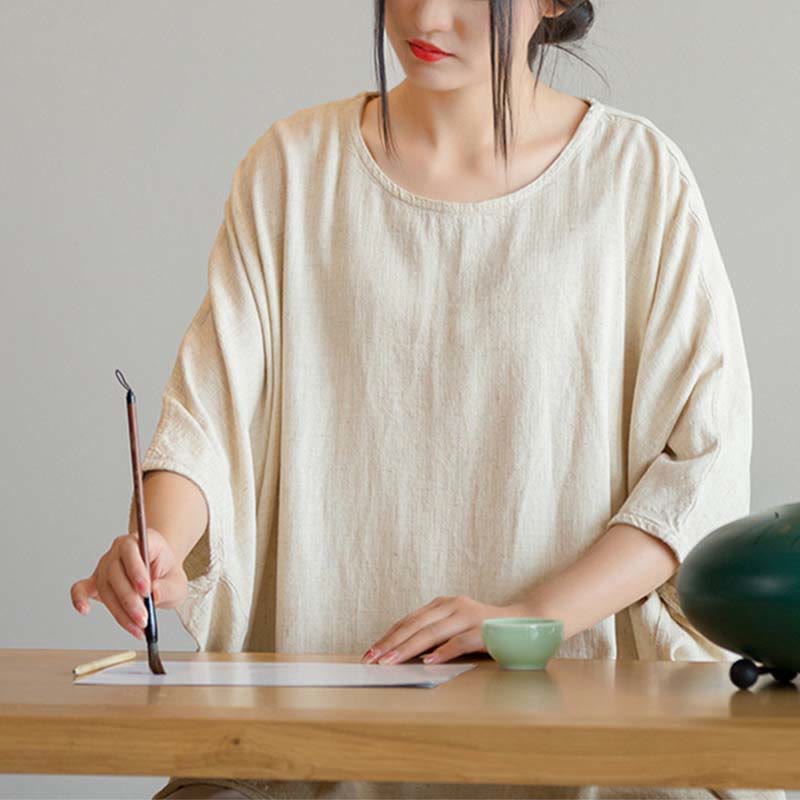 Koszulka z nadrukiem „Buddha Stones” w jednolitym kolorze, z rękawem trzy czwarte i luźną koszulką - image 5