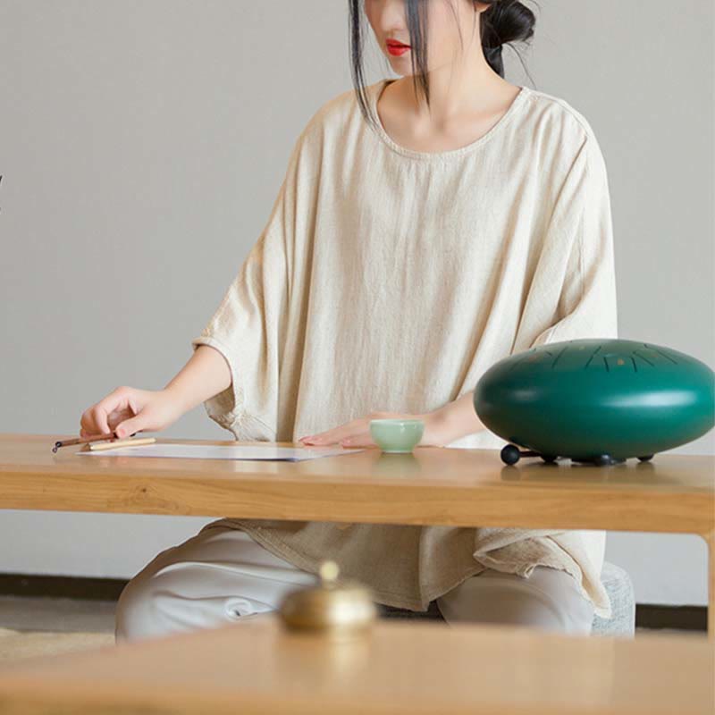 Koszulka z nadrukiem „Buddha Stones” w jednolitym kolorze, z rękawem trzy czwarte i luźną koszulką - image 1