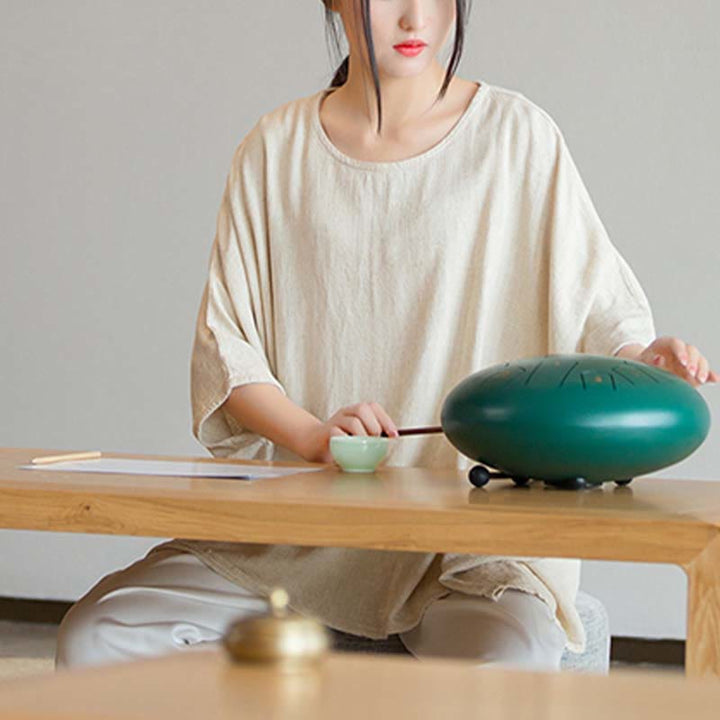 Koszulka z nadrukiem „Buddha Stones” w jednolitym kolorze, z rękawem trzy czwarte i luźną koszulką - image 4