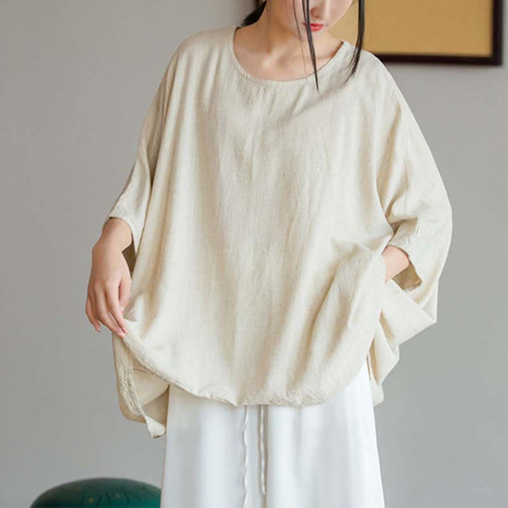 Koszulka z nadrukiem „Buddha Stones” w jednolitym kolorze, z rękawem trzy czwarte i luźną koszulką - image 6