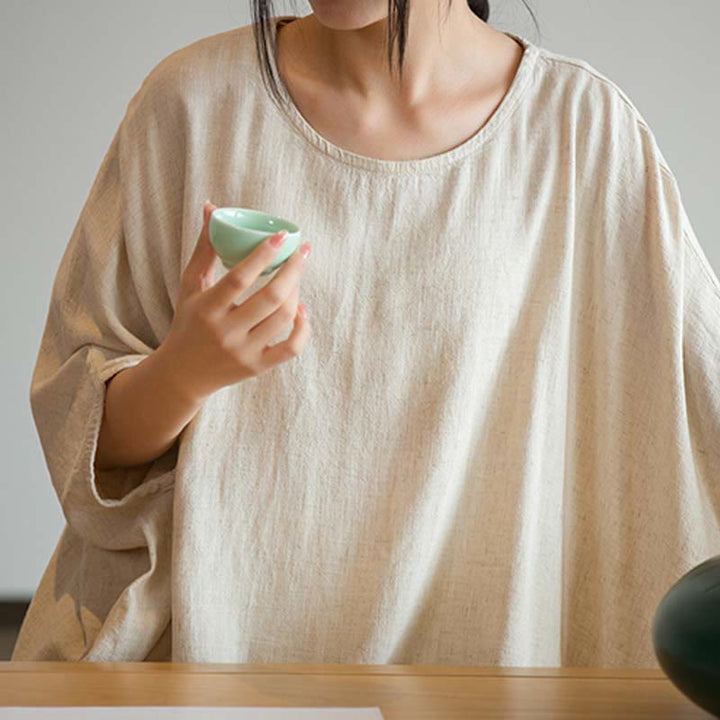 Koszulka z nadrukiem „Buddha Stones” w jednolitym kolorze, z rękawem trzy czwarte i luźną koszulką - image 9