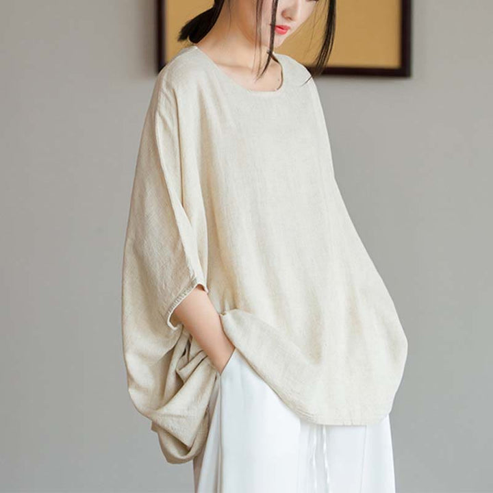 Koszulka z nadrukiem „Buddha Stones” w jednolitym kolorze, z rękawem trzy czwarte i luźną koszulką - image 7