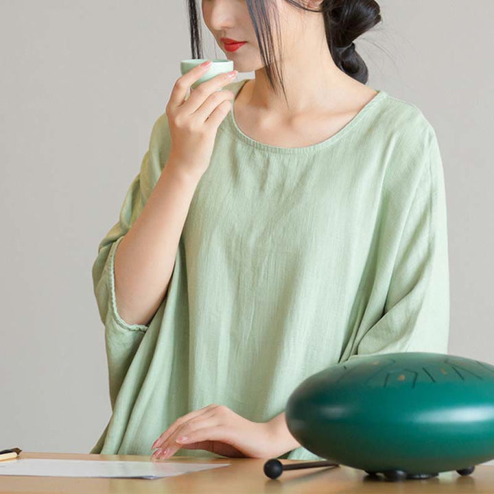 Koszulka z nadrukiem „Buddha Stones” w jednolitym kolorze, z rękawem trzy czwarte i luźną koszulką - image 12