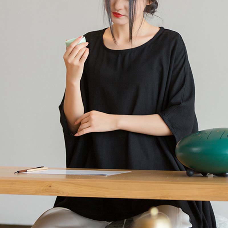 Koszulka z nadrukiem „Buddha Stones” w jednolitym kolorze, z rękawem trzy czwarte i luźną koszulką - image 20