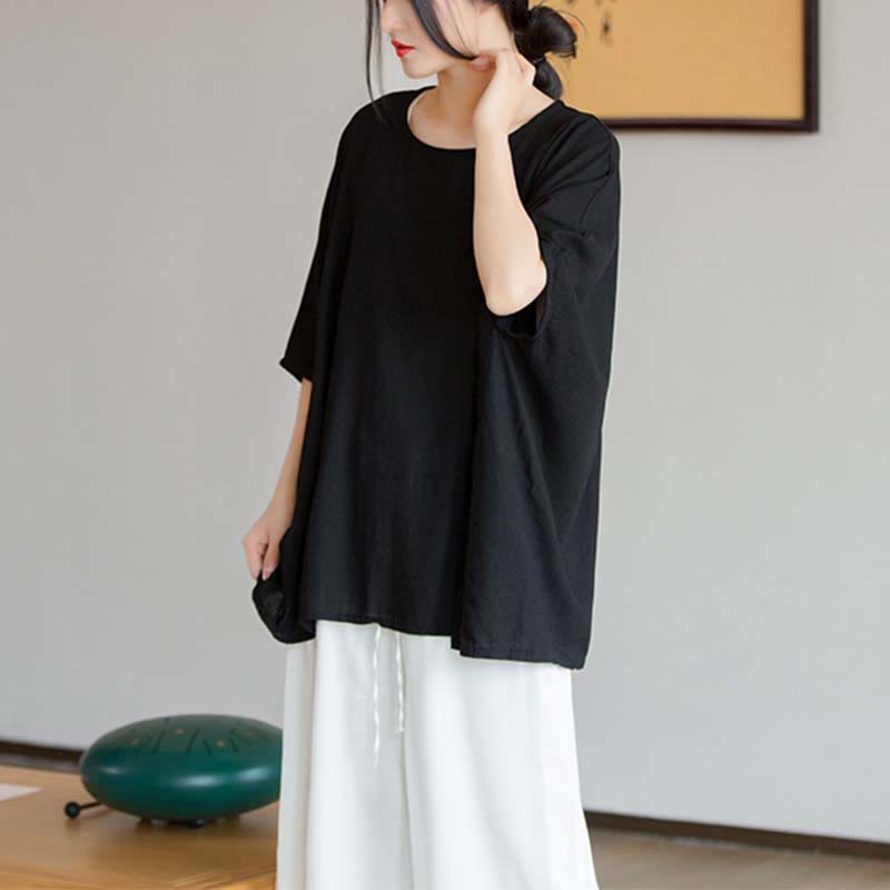 Koszulka z nadrukiem „Buddha Stones” w jednolitym kolorze, z rękawem trzy czwarte i luźną koszulką - image 24