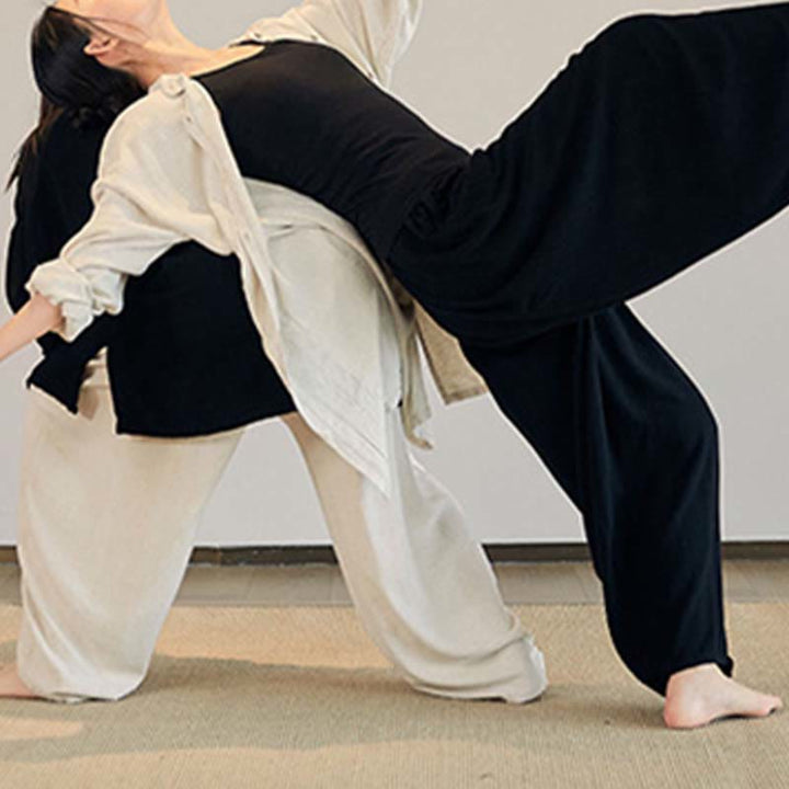 Buddha Stones Płaszcz z długim rękawem, prosty, kurtka, spodnie z szerokimi nogawkami, Zen Tai Chi, joga, medytacja, odzież - image 14