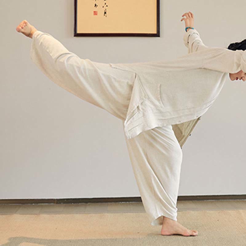 Buddha Stones Płaszcz z długim rękawem, prosty, kurtka, spodnie z szerokimi nogawkami, Zen Tai Chi, joga, medytacja, odzież - image 3