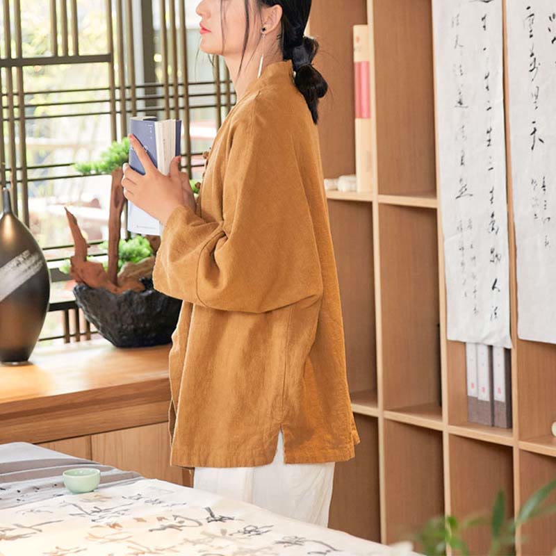 Buddha Stones -Guzik Hanfu Design Długi Rękaw Płaszcz Zen Medytacja Otwarty Przód Kurtka - image 15