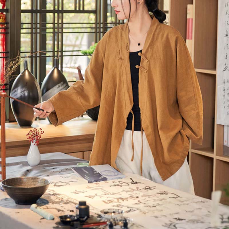 Buddha Stones , Guzik, Wzór Hanfu, Długi Rękaw, Płaszcz, Medytacja Zen, Kurtka z Odkrytym Przodem - image 9