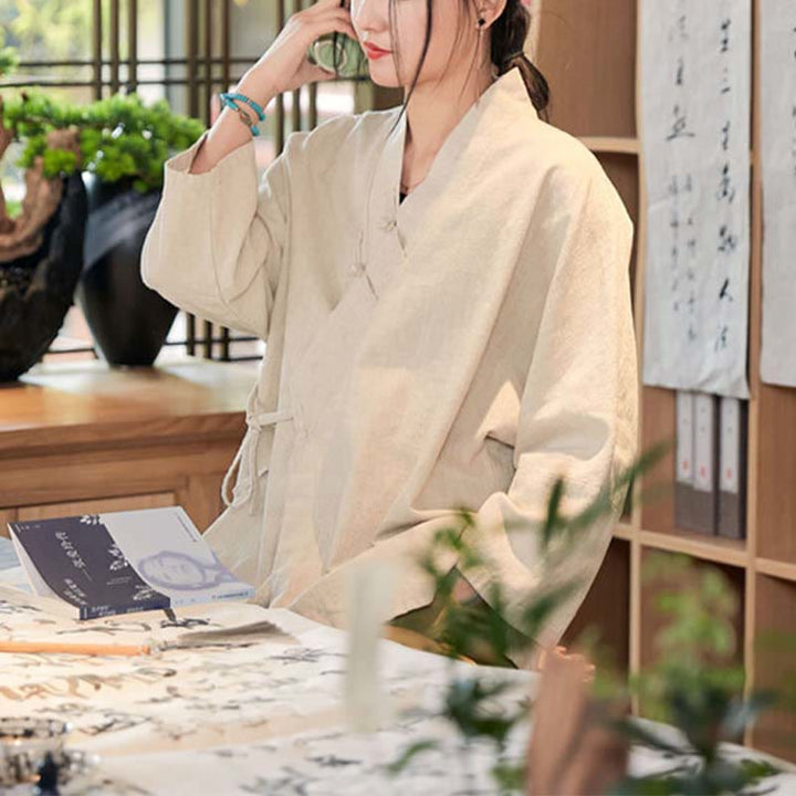 Buddha Stones , Guzik, Wzór Hanfu, Długi Rękaw, Płaszcz, Medytacja Zen, Kurtka z Odkrytym Przodem - image 20