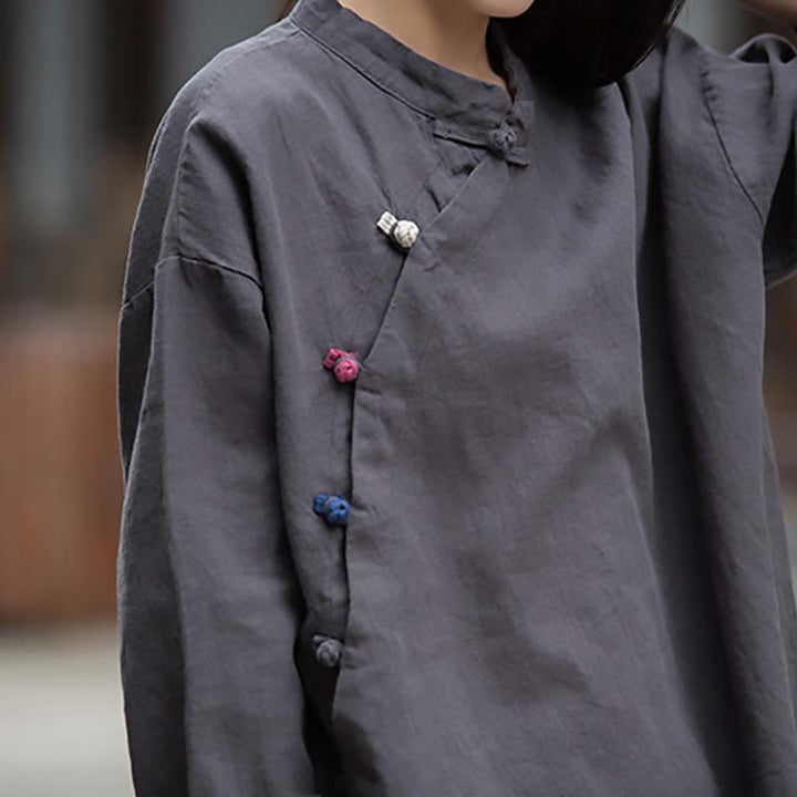 Buddha Stones Ramie Lniana Bluzka Damska Koszula Top Chiński Styl Hanfu Odzież - image 7