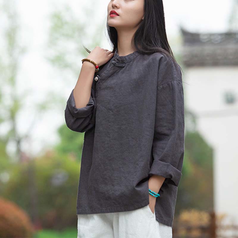 Buddha Stones Ramie Lniana Bluzka Damska Koszula Top Chiński Styl Hanfu Odzież - image 3