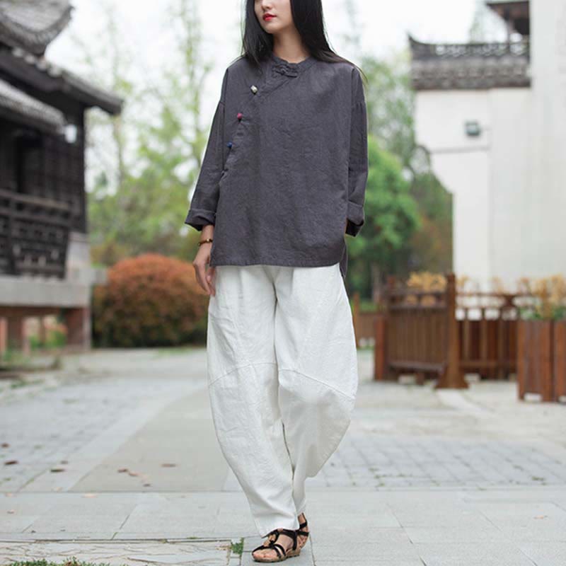 Buddha Stones Ramie Lniana Bluzka Damska Koszula Top Chiński Styl Hanfu Odzież - image 9