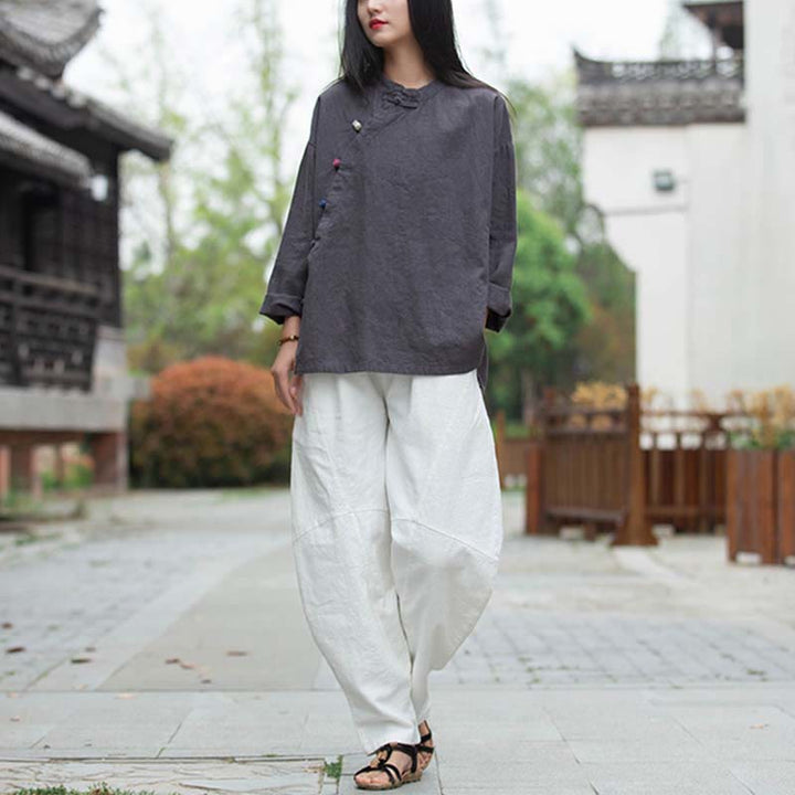 Buddha Stones Ramie Lniana Bluzka Damska Koszula Top Chiński Styl Hanfu Odzież - image 9