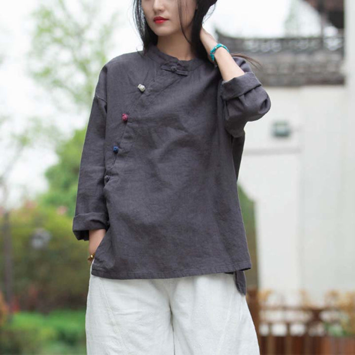 Buddha Stones Ramie Lniana Bluzka Damska Koszula Top Chiński Styl Hanfu Odzież - image 5