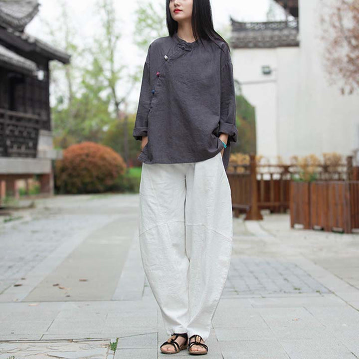 Buddha Stones Ramie Lniana Bluzka Damska Koszula Top Chiński Styl Hanfu Odzież - image 10